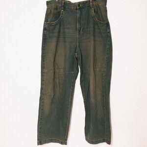 Bershka Jeans Mens Viper Embroidered Baggy Size 36 Blue Made in Bangladesh